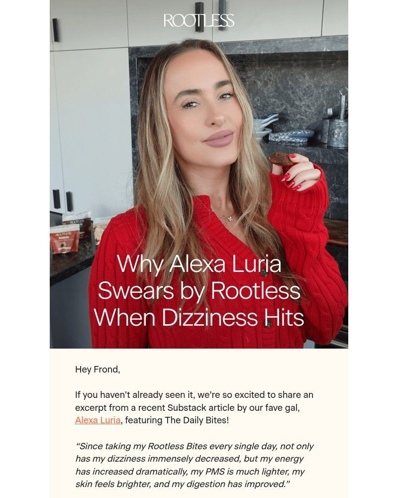 Screenshot of email sent to a Rootless Newsletter subscriber