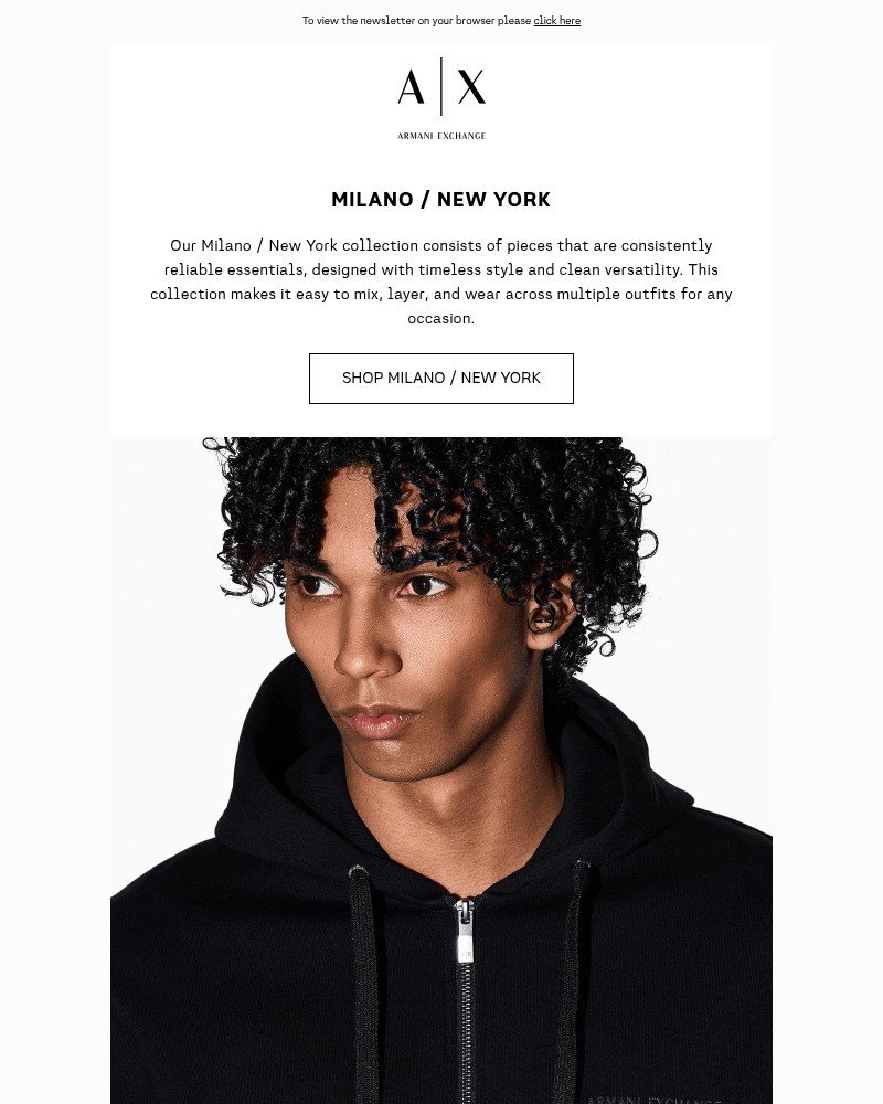Screenshot of email sent to a Armani Newsletter subscriber