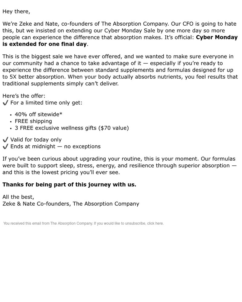Screenshot of email with subject /media/emails/from-our-founders-cyber-monday-sale-extended-feel-the-difference-831ec9-cropped-55d26aa4.jpg