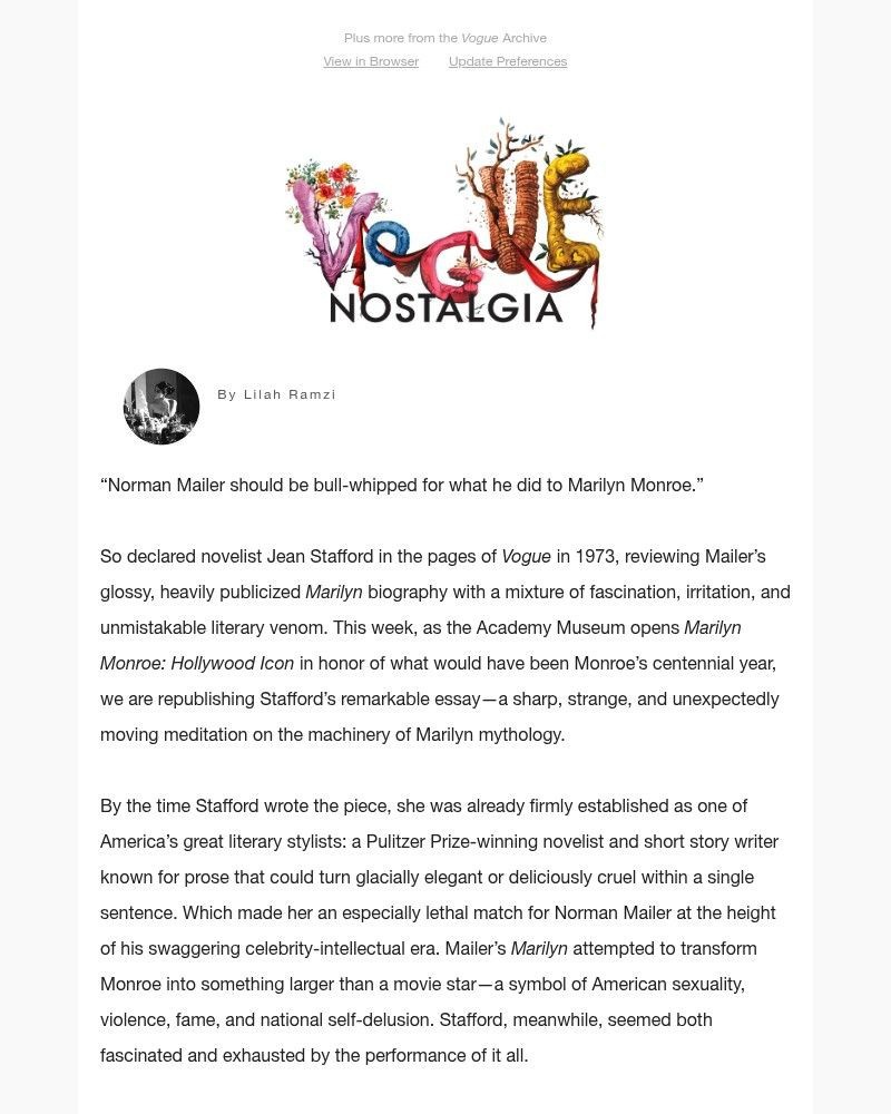 Screenshot of email sent to a Vogue Newsletter subscriber