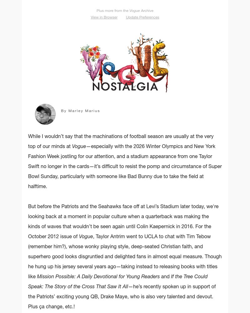 Screenshot of email sent to a Vogue Newsletter subscriber