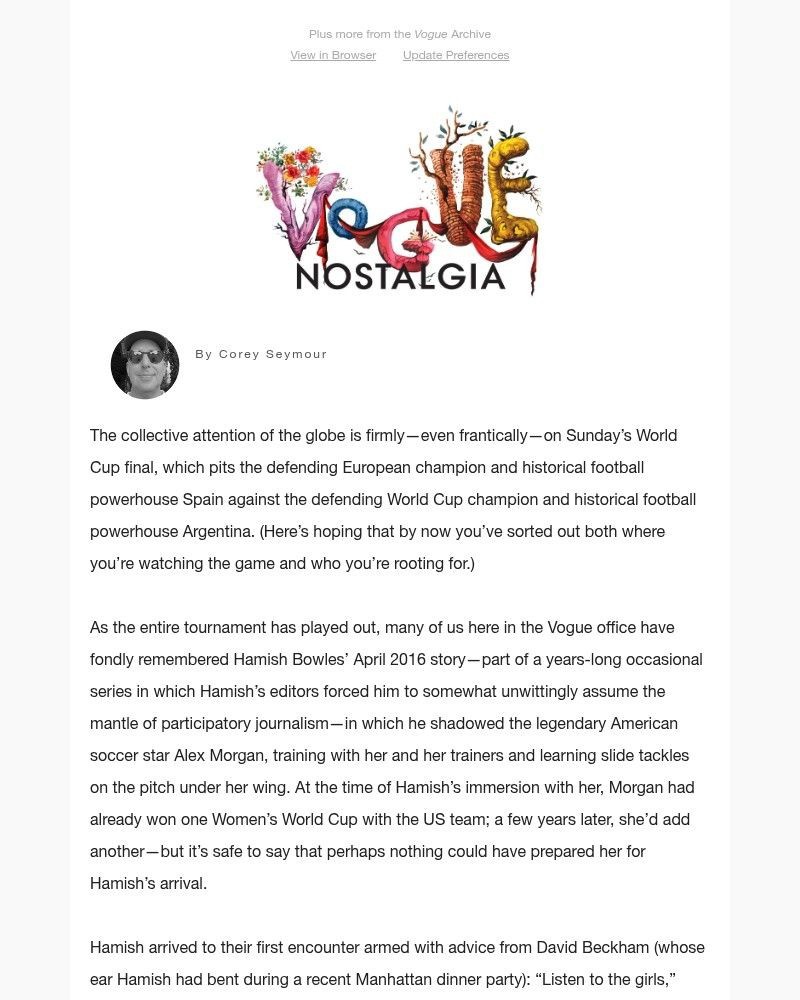 Screenshot of email sent to a Vogue Newsletter subscriber