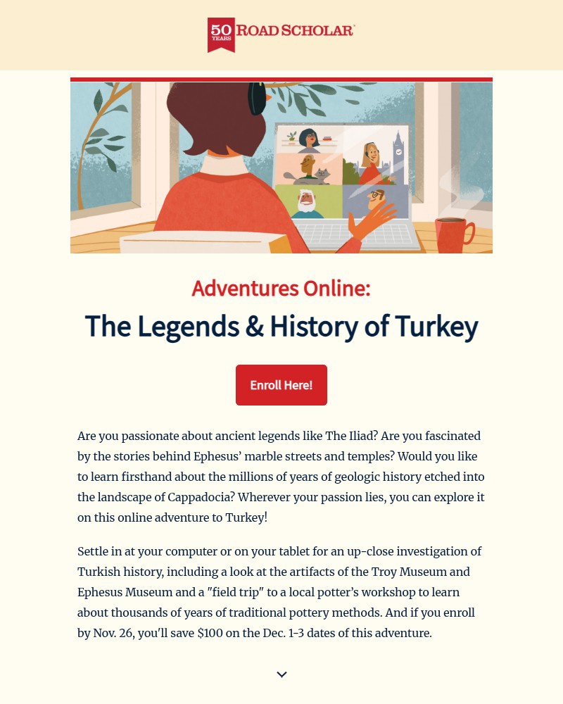 Screenshot of email sent to a Road Scholar Newsletter subscriber