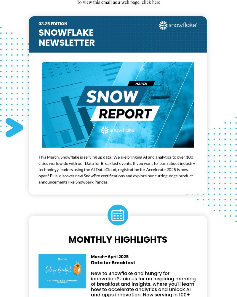 Screenshot of email sent to a Snowflake Newsletter subscriber