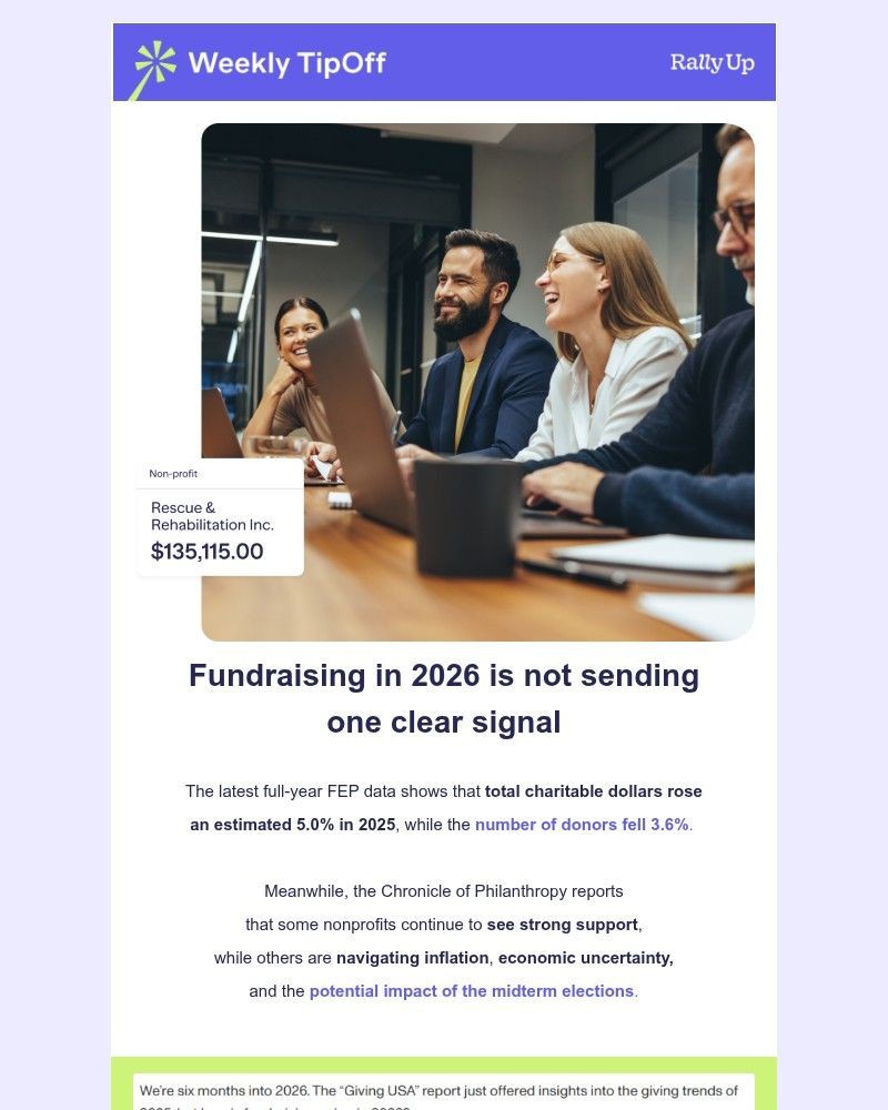 Screenshot of email sent to a RallyUp Newsletter subscriber