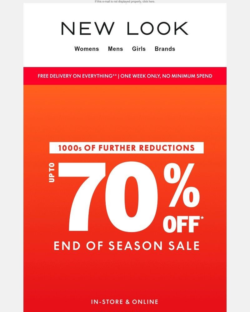 Screenshot of email sent to a New Look Newsletter subscriber
