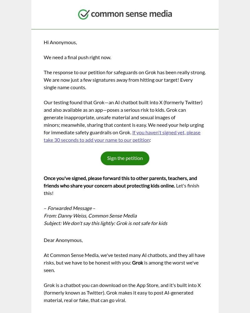 Screenshot of email with subject /media/emails/fwd-we-dont-say-this-lightly-grok-is-not-safe-for-kids-8b3817-cropped-631655cc.jpg