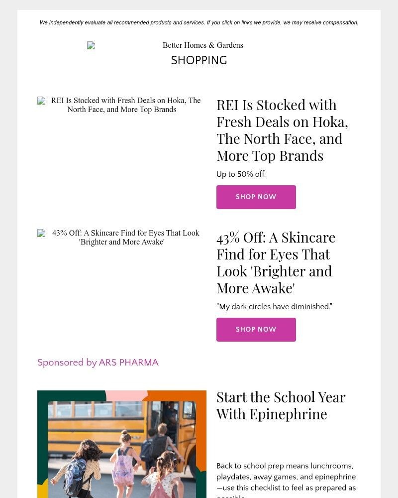 Screenshot of email sent to a Better Homes and Gardens Newsletter subscriber