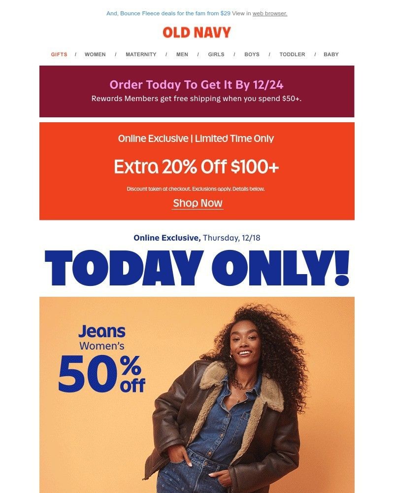 Screenshot of email sent to a Old Navy Newsletter subscriber