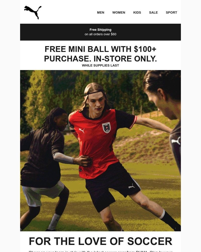Screenshot of email sent to a Puma Newsletter subscriber