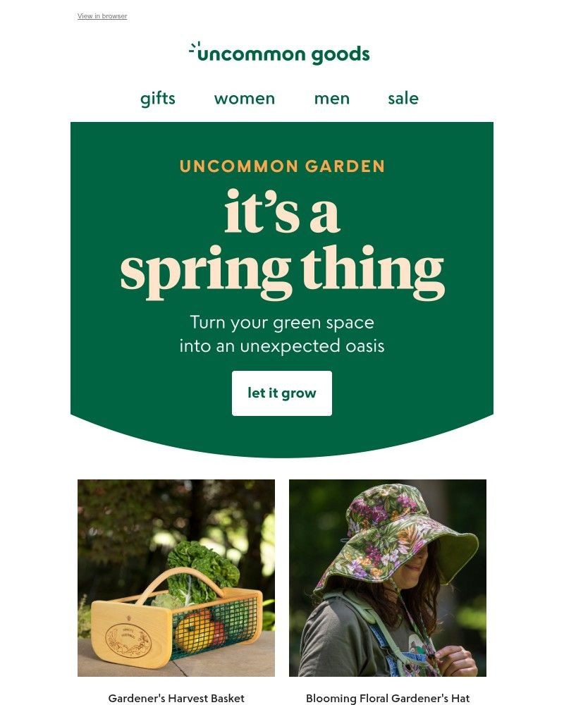 Screenshot of email sent to a UncommonGoods Newsletter subscriber