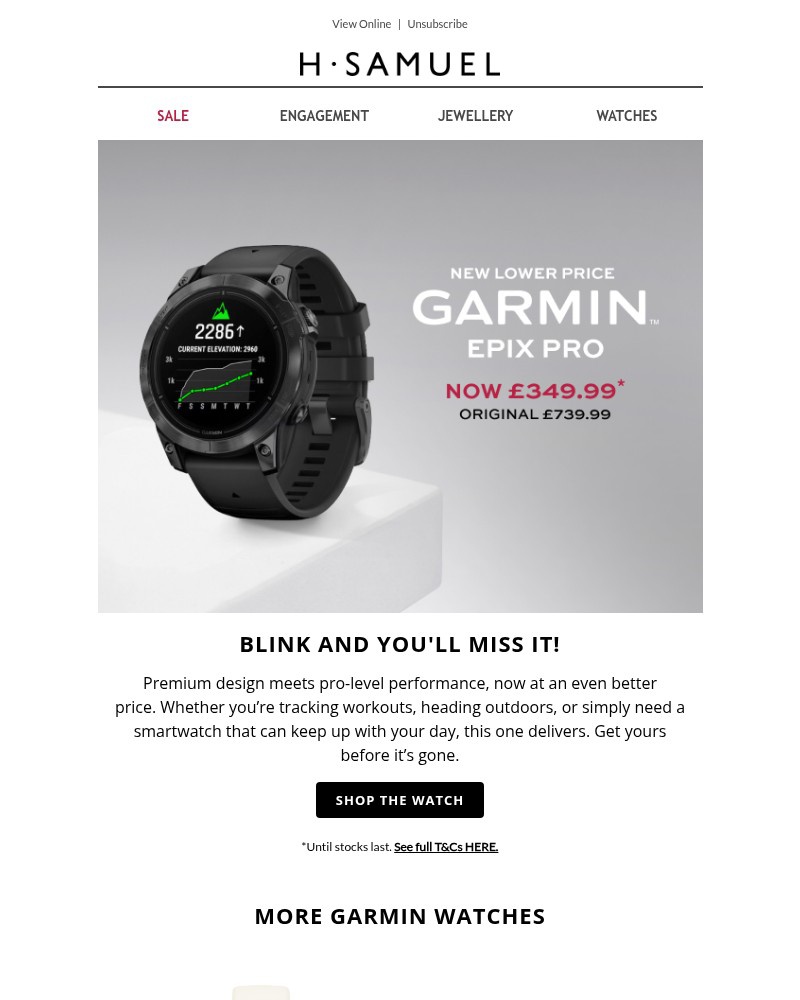 Screenshot of email sent to a H.Samuel Newsletter subscriber