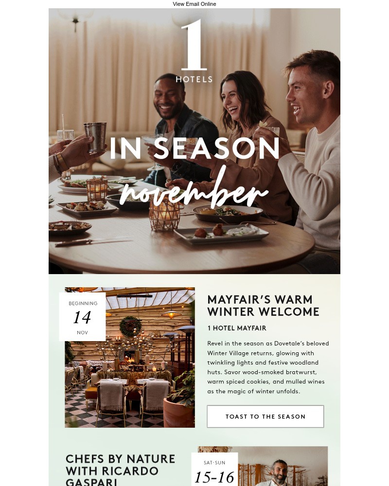 Screenshot of email sent to a 1 Hotels Newsletter subscriber