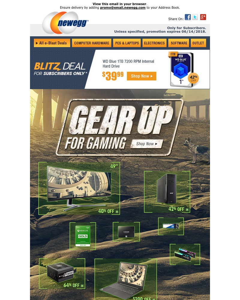 Screenshot of email with subject /media/emails/gear-up-3999-wd-blue-1tb-hdd-40-off-samsung-49-1ms-144hz-freesync2-gaming-monitor_oG1f9G8.jpg