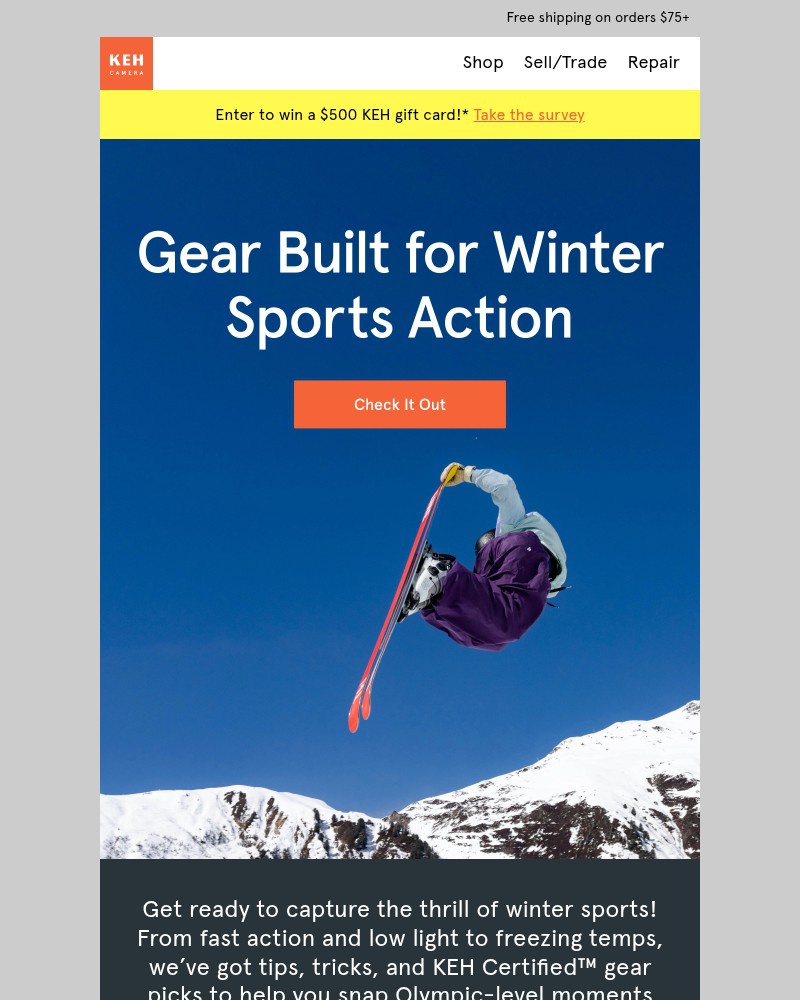 Screenshot of email sent to a KEH Camera Newsletter subscriber