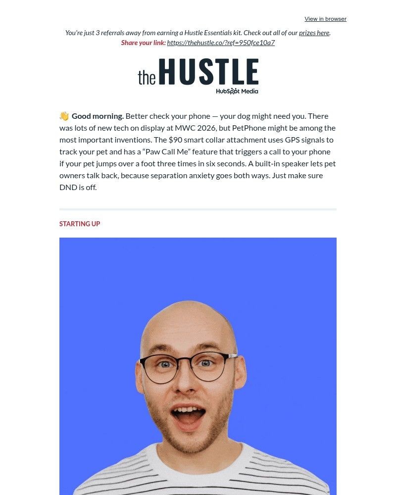 Screenshot of email sent to a The Hustle Newsletter subscriber