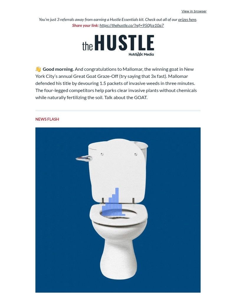 Screenshot of email sent to a The Hustle Newsletter subscriber