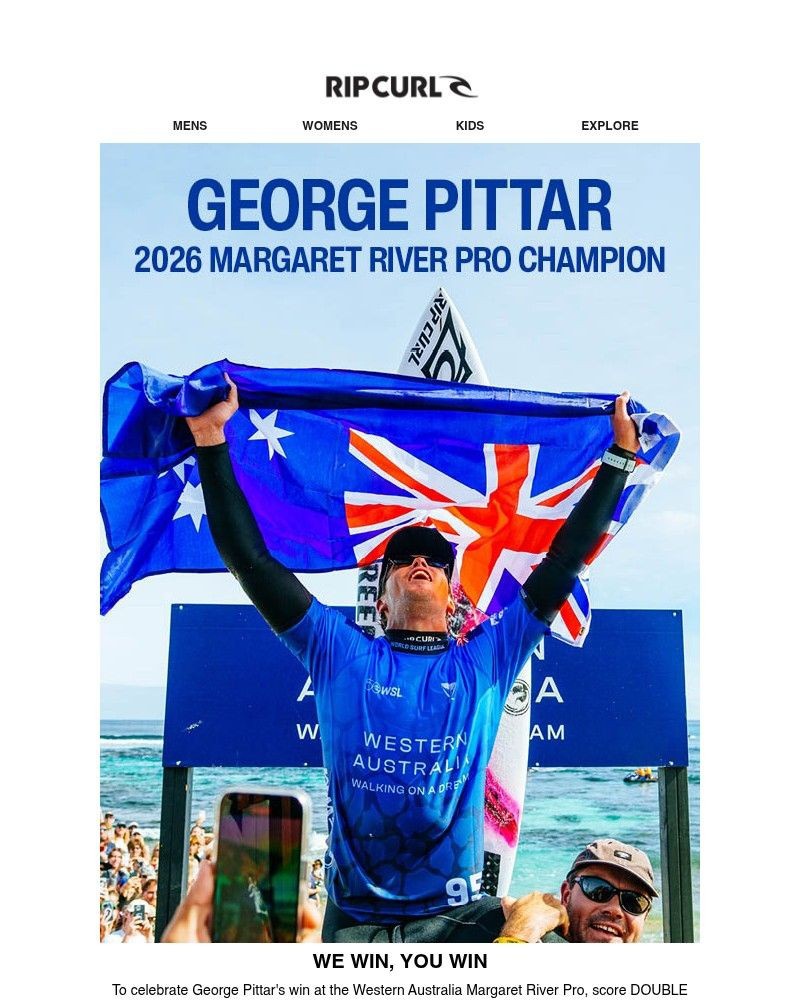 Screenshot of email sent to a Ripcurl Newsletter subscriber