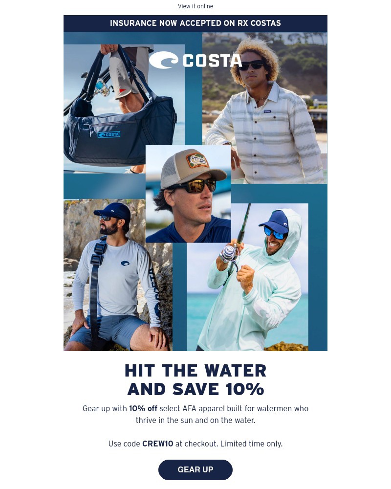 Screenshot of email sent to a Costa del Mar Newsletter subscriber