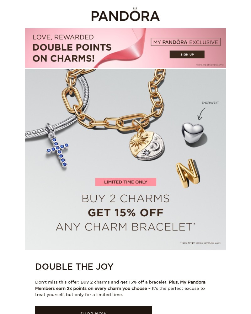 Screenshot of email sent to a Pandora Newsletter subscriber