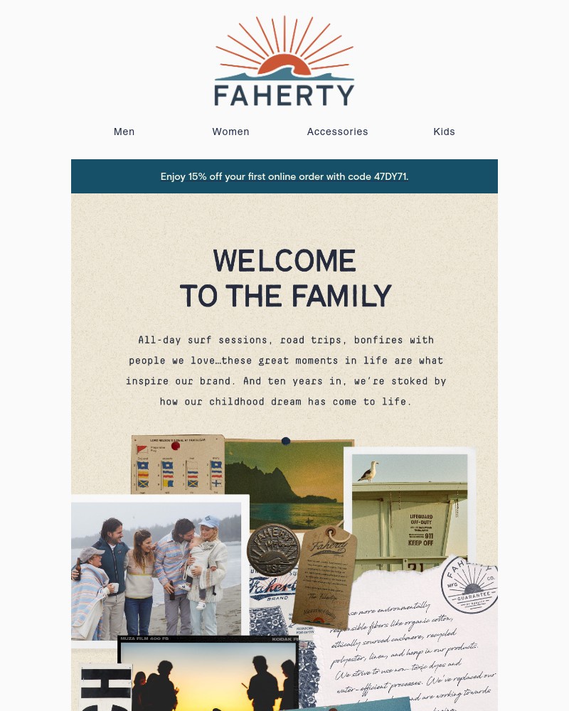 Screenshot of email sent to a Faherty Brand Newsletter subscriber