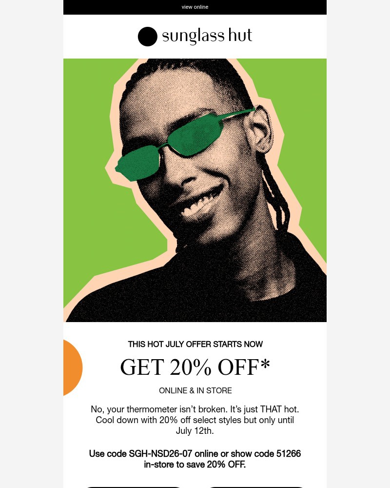 Screenshot of email sent to a Sunglass Hut Newsletter subscriber