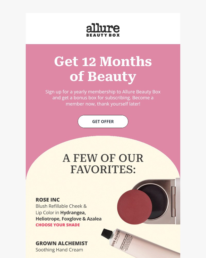 Screenshot of email sent to a allure Newsletter subscriber