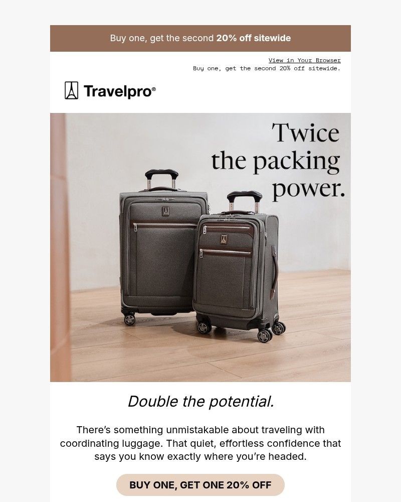 Screenshot of email sent to a Travelpro Newsletter subscriber