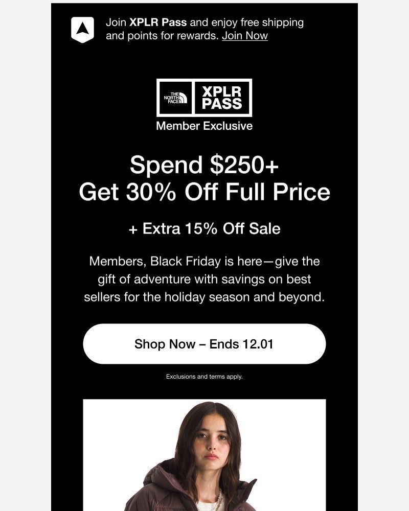 Screenshot of email sent to a The North Face Newsletter subscriber