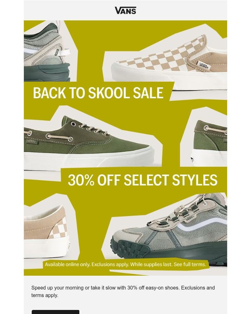 Screenshot of email sent to a Vans Registered user