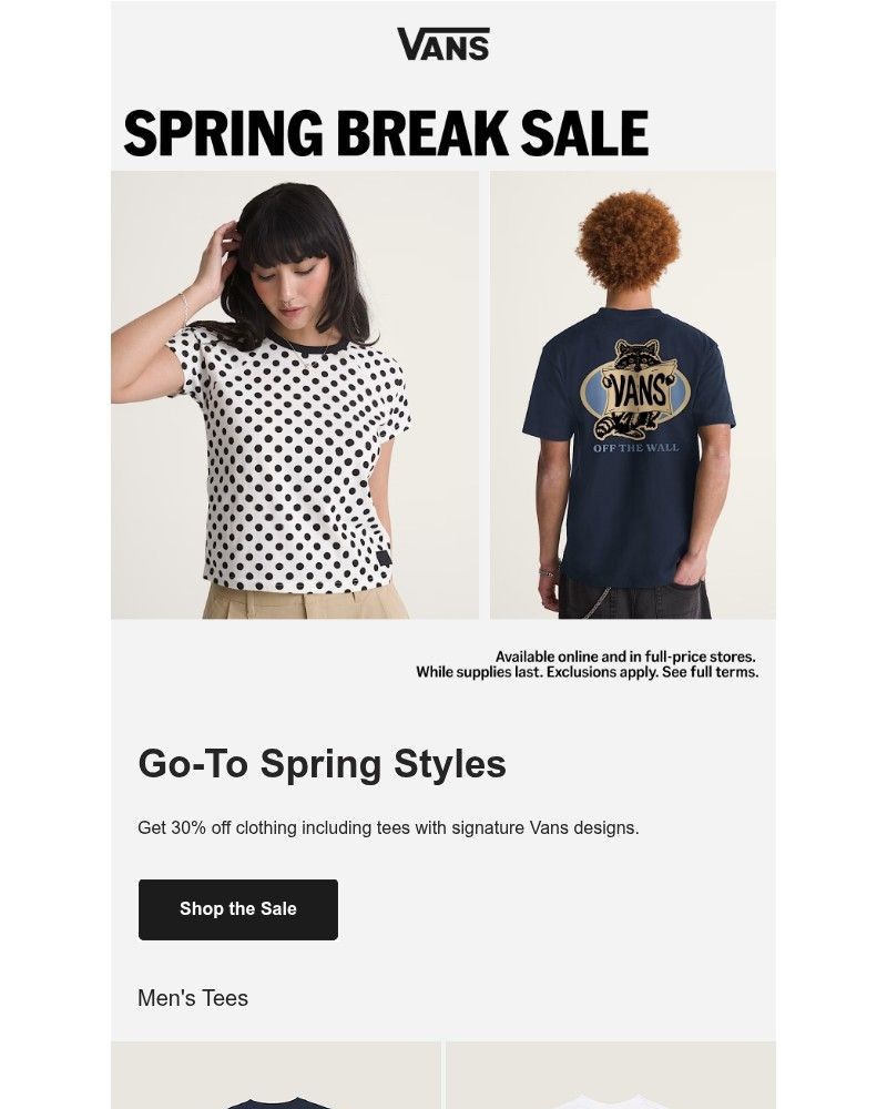 Screenshot of email sent to a Vans Registered user