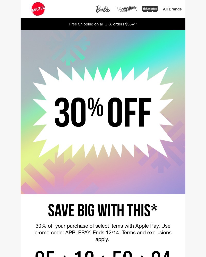 Screenshot of email sent to a Mattel Newsletter subscriber