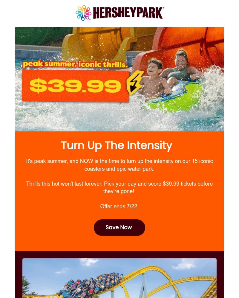 Screenshot of email sent to a Hershey Park Newsletter subscriber