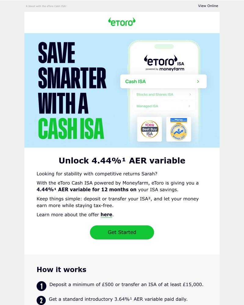Screenshot of email sent to a eToro Registered user