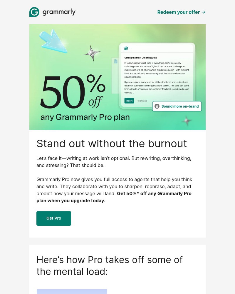 Screenshot of email sent to a Grammarly Registered user