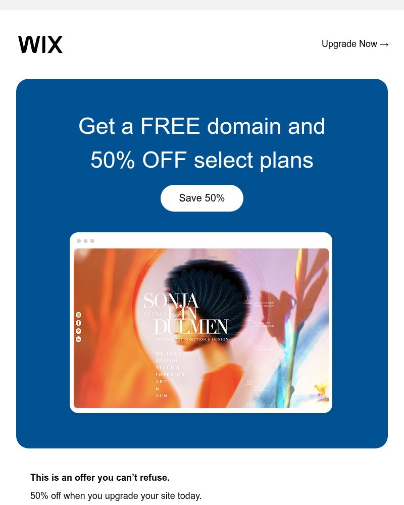 Screenshot of email sent to a Wix Registered user