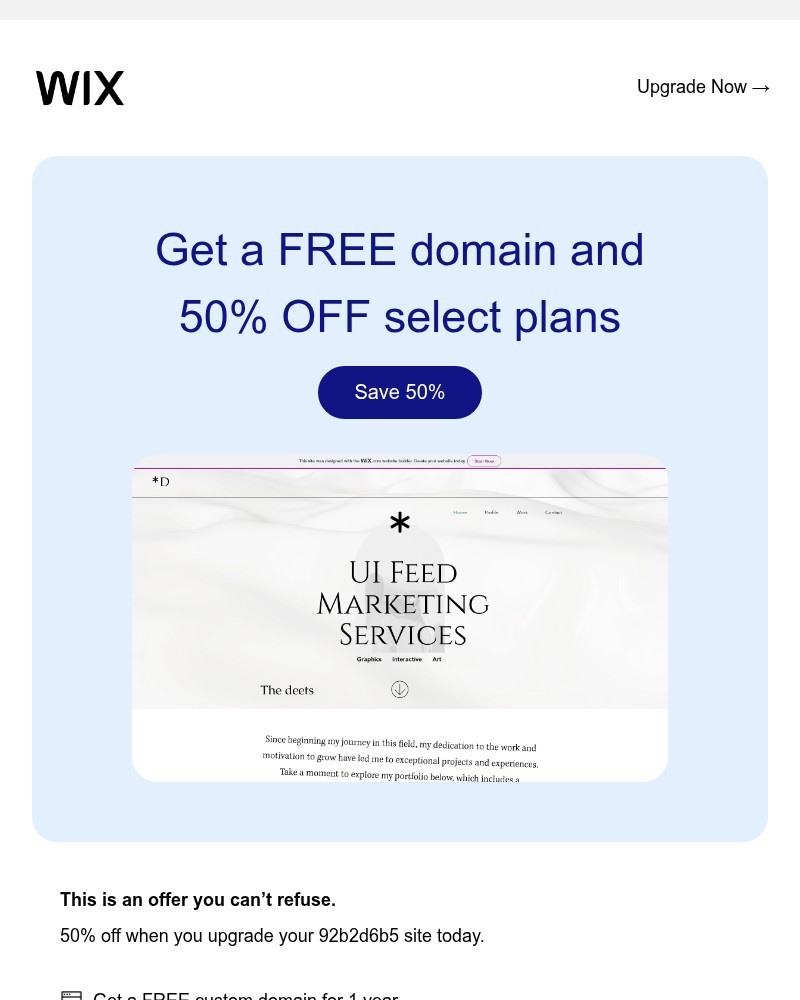 Screenshot of email with subject /media/emails/get-50-off-save-big-on-features-to-boost-your-site-8050a3-cropped-8f55873d.jpg