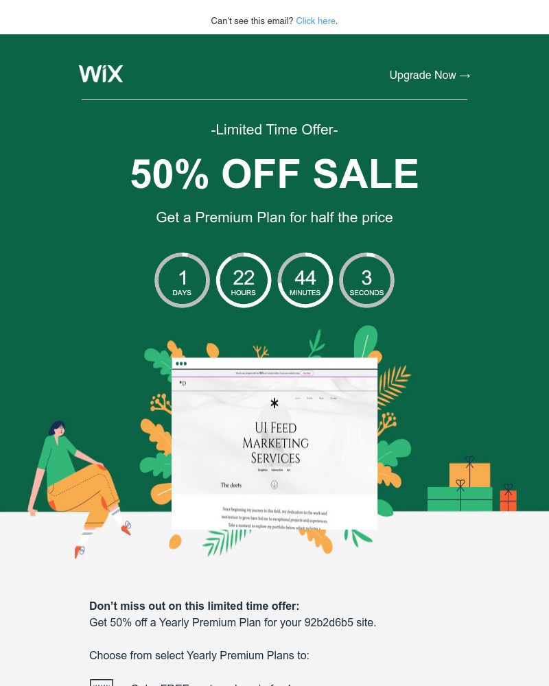Screenshot of email sent to a Wix Registered user