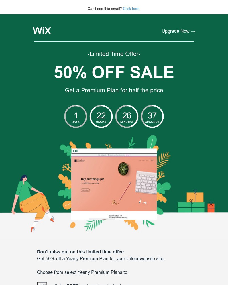 Screenshot of email with subject /media/emails/get-50-off-when-you-upgrade-uifeedwebsite-to-a-premium-plan-0ee93a-cropped-f8daba0e.jpg