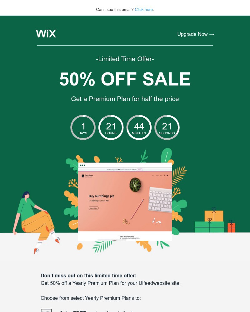 Screenshot of email sent to a Wix Registered user