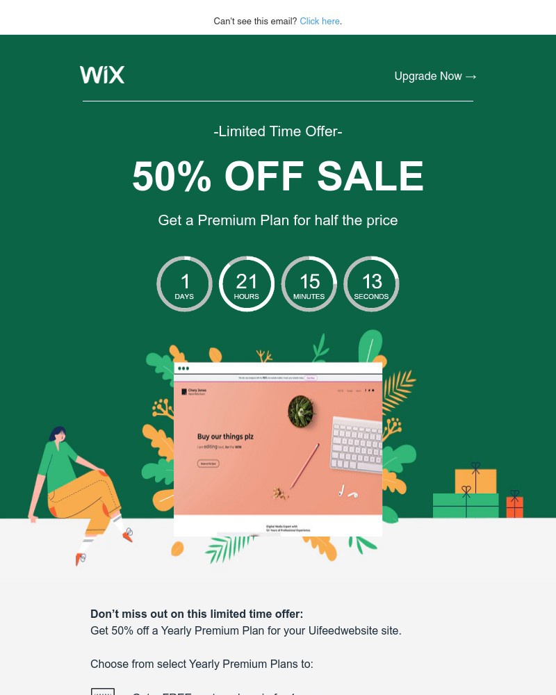 Screenshot of email with subject /media/emails/get-50-off-when-you-upgrade-uifeedwebsite-to-a-premium-plan-551f10-cropped-5ac6cce3.jpg
