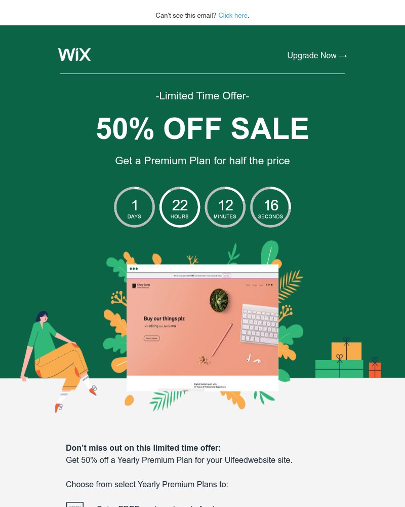 Screenshot of email with subject /media/emails/get-50-off-when-you-upgrade-uifeedwebsite-to-a-premium-plan-5d7f9b-cropped-c49d775b.jpg