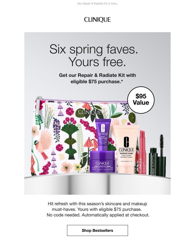 Screenshot of email sent to a Clinique Newsletter subscriber