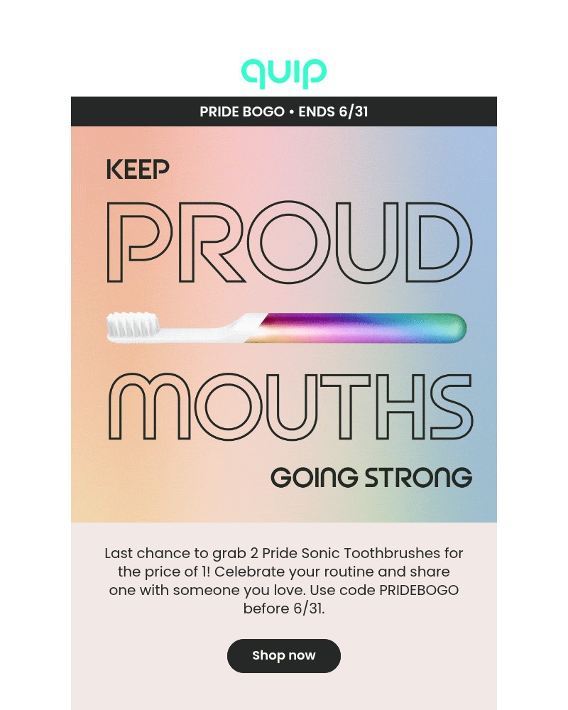Screenshot of email sent to a Quip Newsletter subscriber