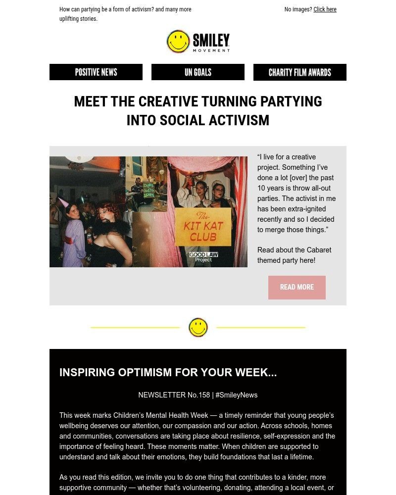 Screenshot of email sent to a Smiley Movement Newsletter subscriber