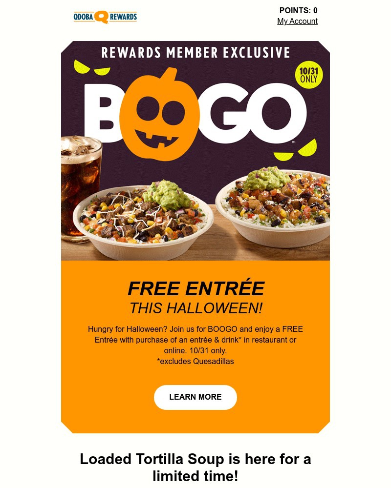 Screenshot of email sent to a Qdoba Registered user