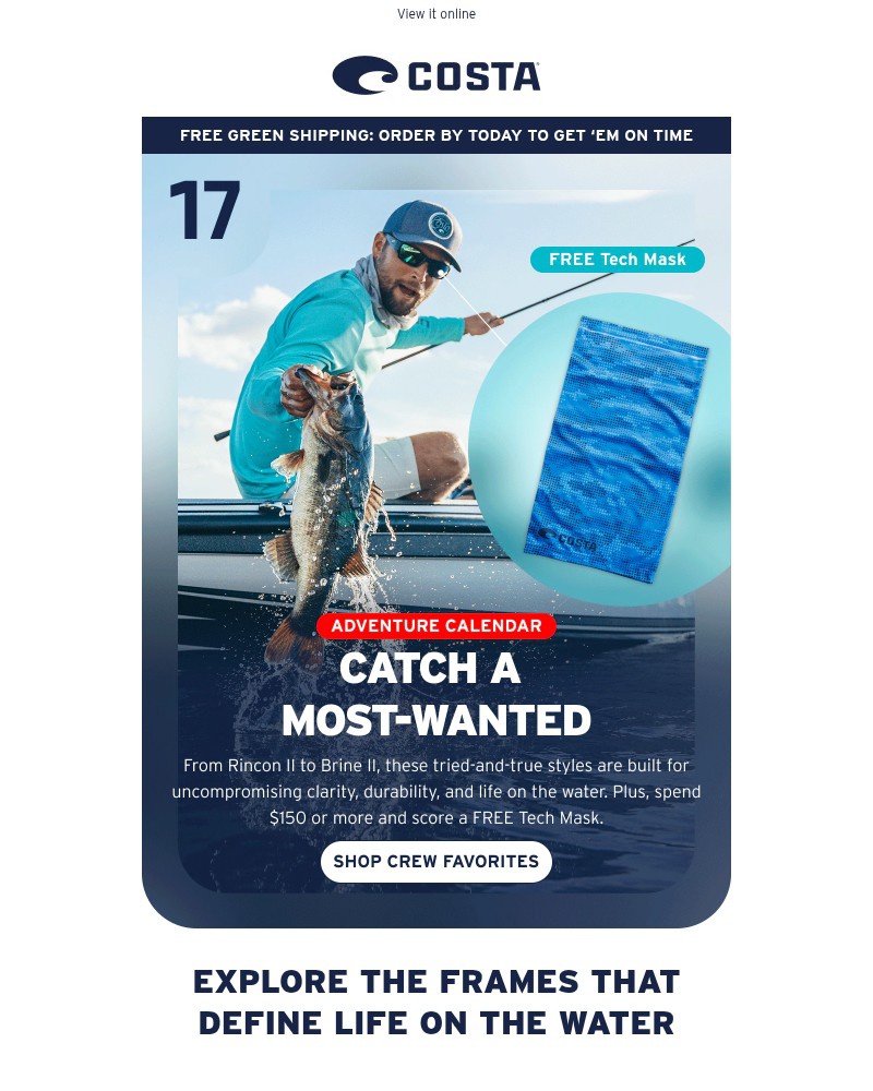 Screenshot of email sent to a Costa del Mar Newsletter subscriber