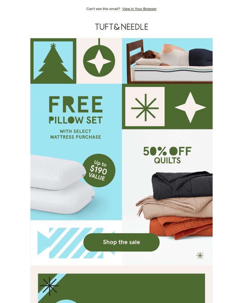 Screenshot of email sent to a Tuft & Needle Newsletter subscriber