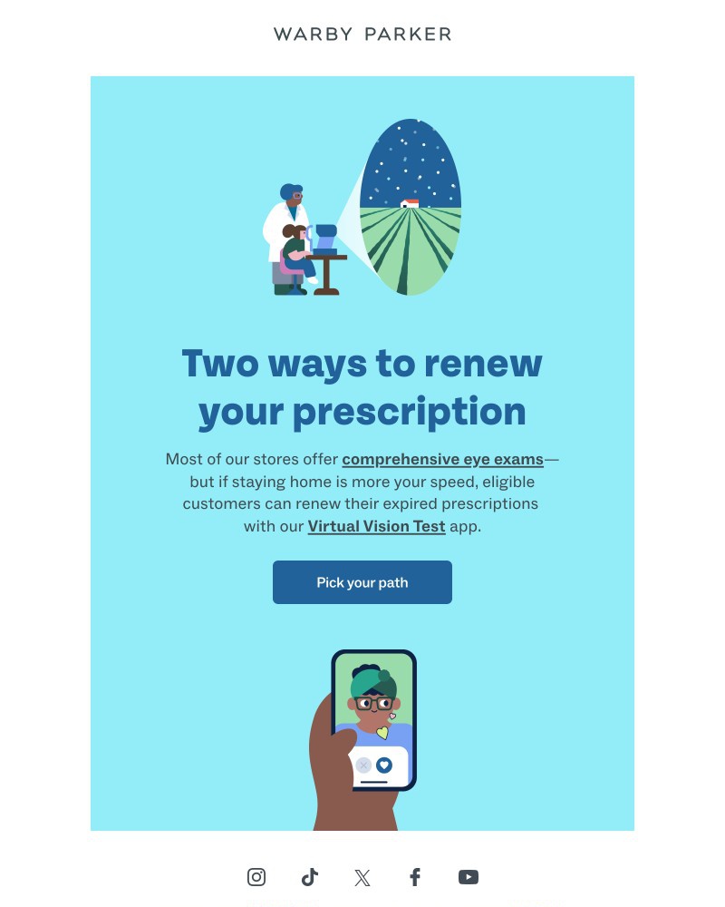 Screenshot of email sent to a Warby Parker Newsletter subscriber