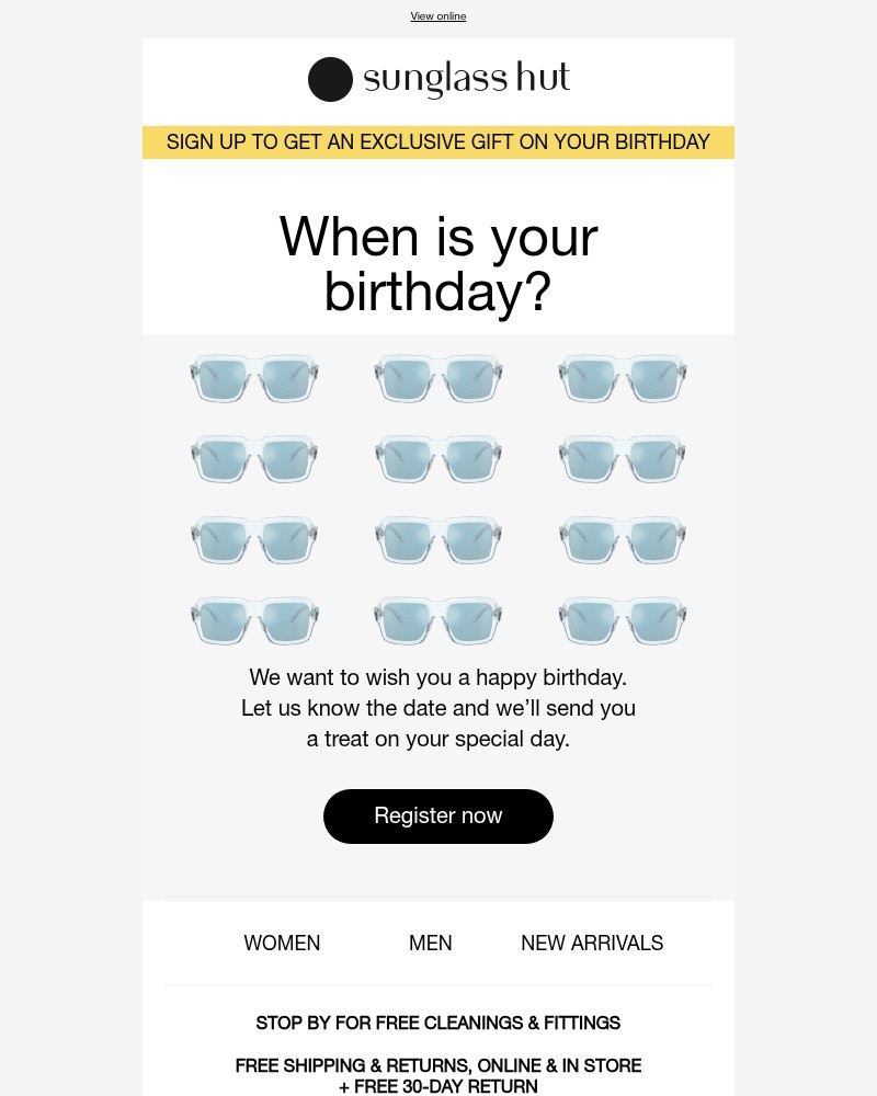 Screenshot of email sent to a Sunglass Hut Newsletter subscriber